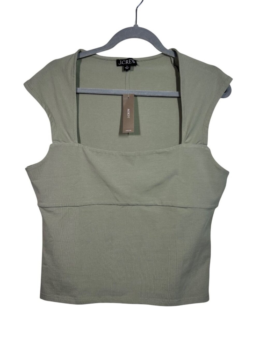 J.Crew Women's Light Sage Green Square-Neck Cotton Stretch Top XL
